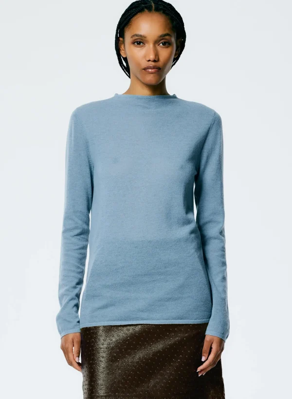 Tibi Skinlike Mercerized Wool Soft Sheer Pullover Blue Mist Flash Sale