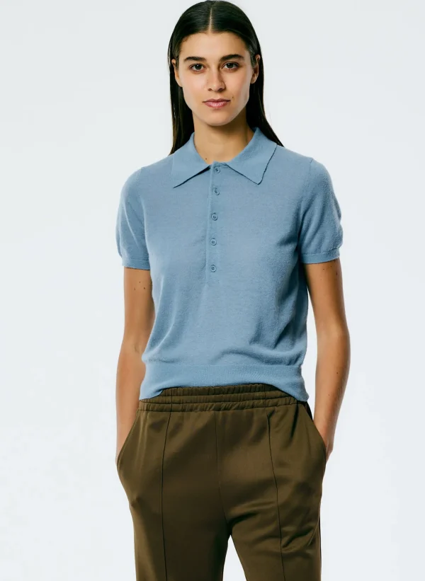 Tibi Skinlike Mercerized Wool Shrunken Polo Blue Mist Online