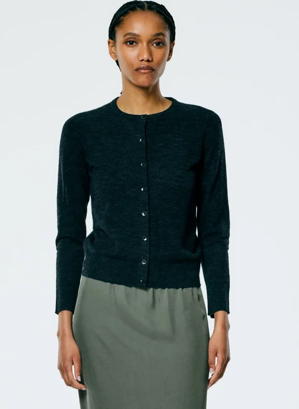 Tibi Skinlike Mercerized Wool Shrunken Cardigan Charcoal Online