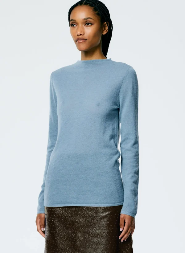 Tibi Skinlike Mercerized Wool Soft Sheer Pullover Blue Mist Flash Sale