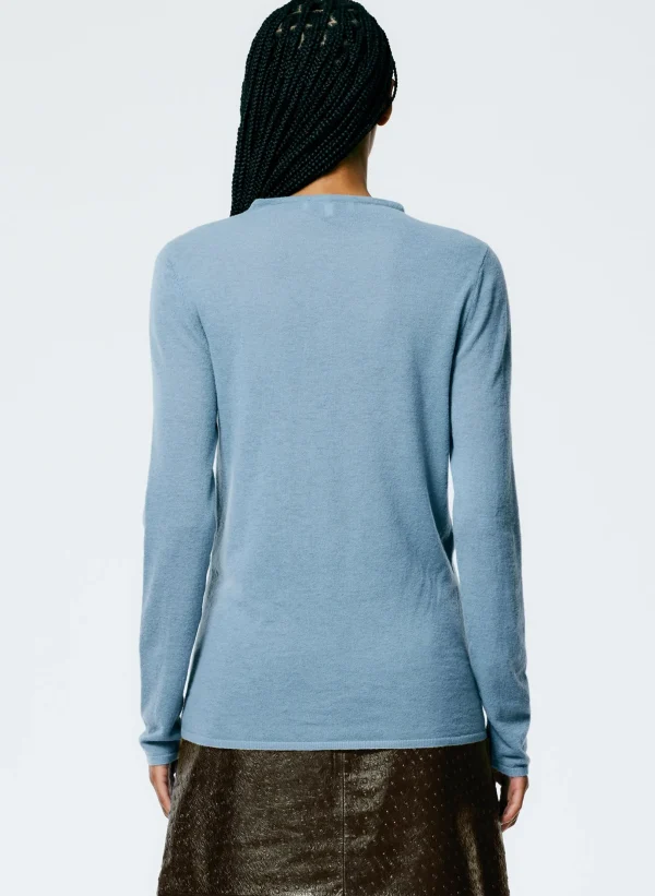 Tibi Skinlike Mercerized Wool Soft Sheer Pullover Blue Mist Flash Sale