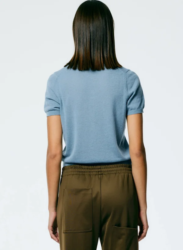 Tibi Skinlike Mercerized Wool Shrunken Polo Blue Mist Online