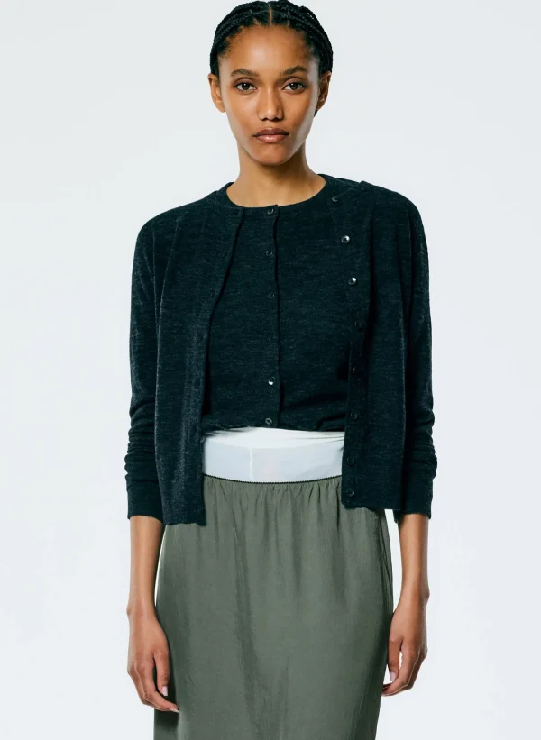 Tibi Skinlike Mercerized Wool Shrunken Cardigan Charcoal Online