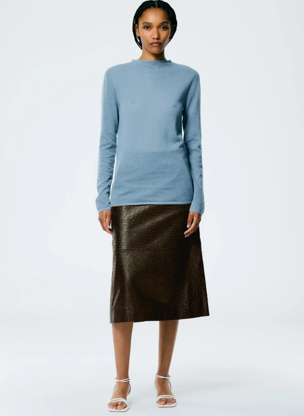 Tibi Skinlike Mercerized Wool Soft Sheer Pullover Blue Mist Flash Sale