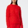 Tibi Soft Mohair Cable Crewneck Easy Pullover Red Hot