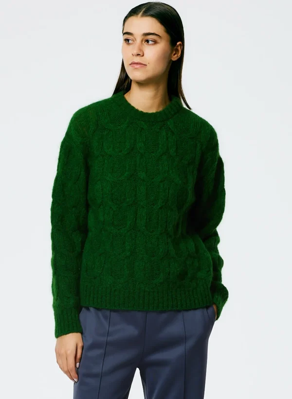 Tibi Soft Mohair Cable Crewneck Easy Pullover Grass Cheap