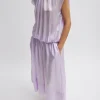 Tibi Spring Acetate Shirred Circular Dress Pale Lavender New