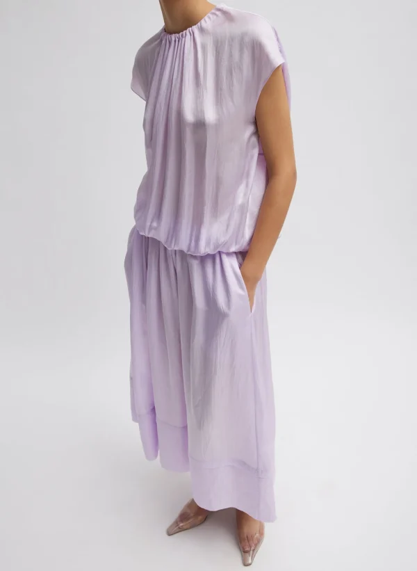 Tibi Spring Acetate Shirred Circular Dress Pale Lavender New