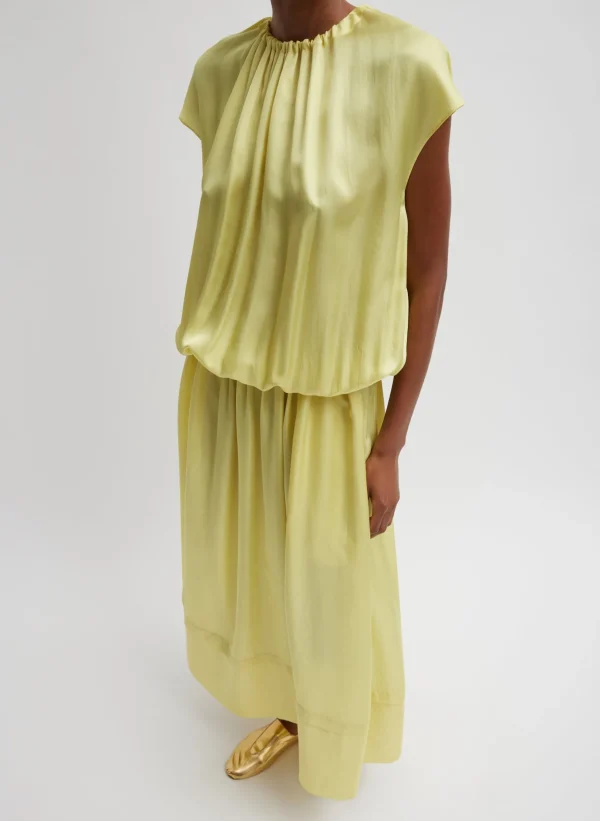 Tibi Spring Acetate Shirred Circular Dress Yellow Discount