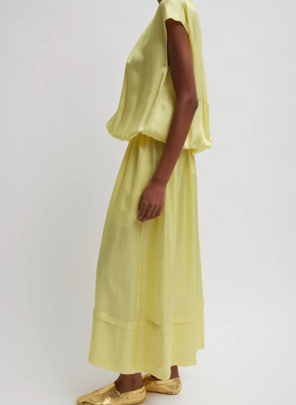 Tibi Spring Acetate Shirred Circular Dress Yellow Discount