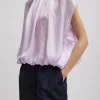 Tibi Spring Acetate Shirred Neck Circular Top Pale Lavender Hot