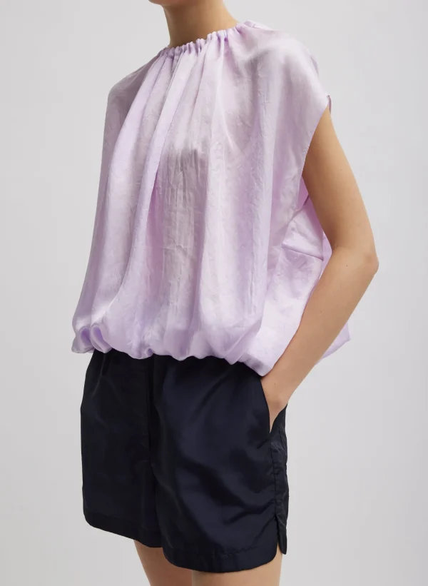 Tibi Spring Acetate Shirred Neck Circular Top Pale Lavender Hot