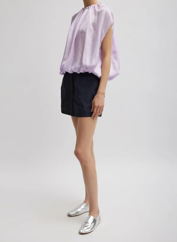 Tibi Spring Acetate Shirred Neck Circular Top Pale Lavender Hot