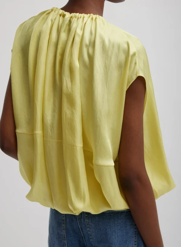 Tibi Spring Acetate Shirred Neck Circular Top Yellow Store