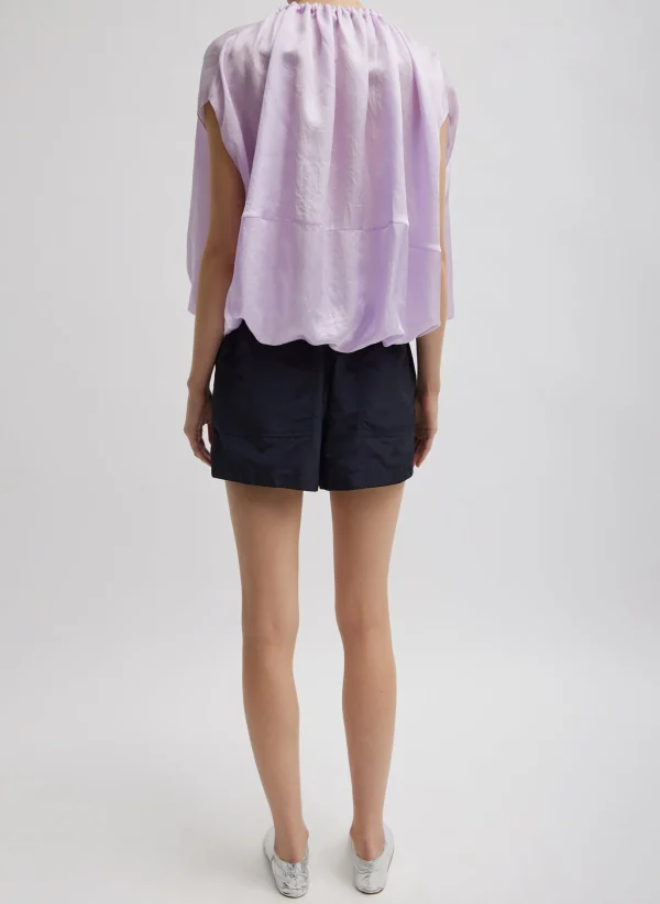 Tibi Spring Acetate Shirred Neck Circular Top Pale Lavender Hot