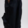 Tibi Spring Acetate Shirt With Cocoon Back Dark Navy Discount