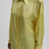 Tibi Spring Acetate Shirt With Cocoon Back Yellow Cheap