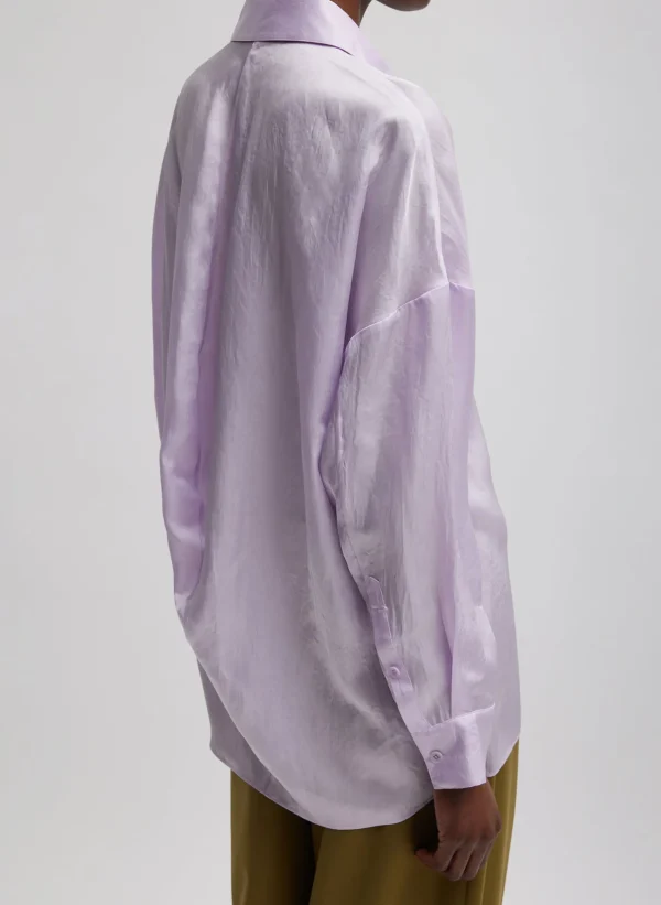 Tibi Spring Acetate Shirt With Cocoon Back Pale Lavender Flash Sale