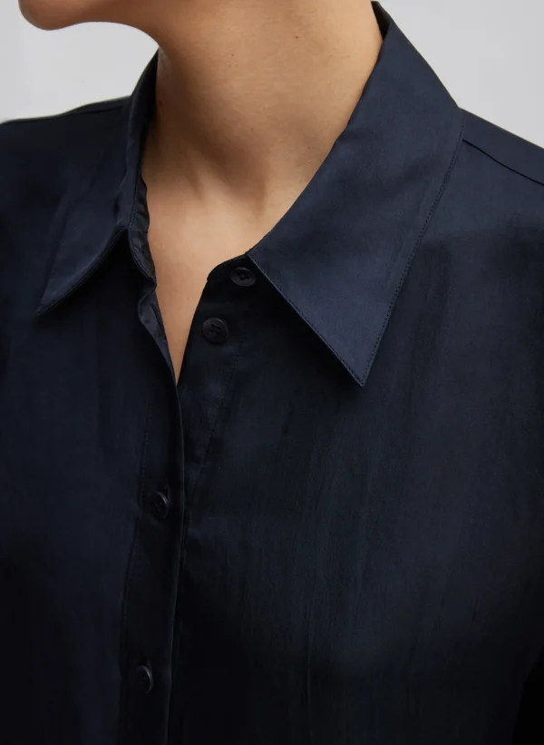 Tibi Spring Acetate Shirt With Cocoon Back Dark Navy Discount