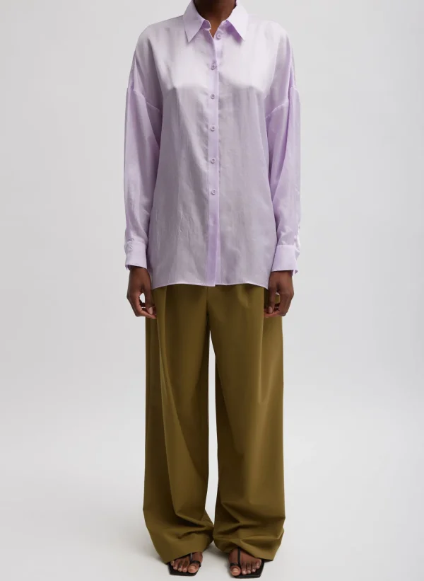 Tibi Spring Acetate Shirt With Cocoon Back Pale Lavender Flash Sale