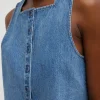 Tibi Spring Denim Slit Front Sleeveless Top Classic Blue Shop