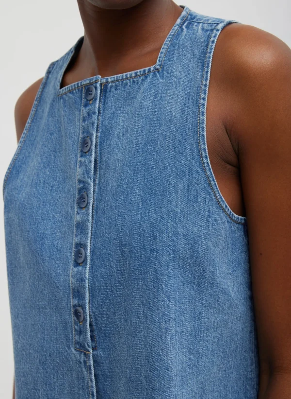 Tibi Spring Denim Slit Front Sleeveless Top Classic Blue Shop