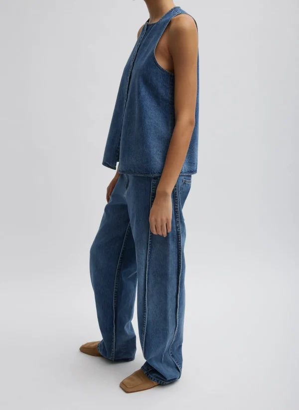 Tibi Spring Denim Tuck Jean Classic Blue Shop