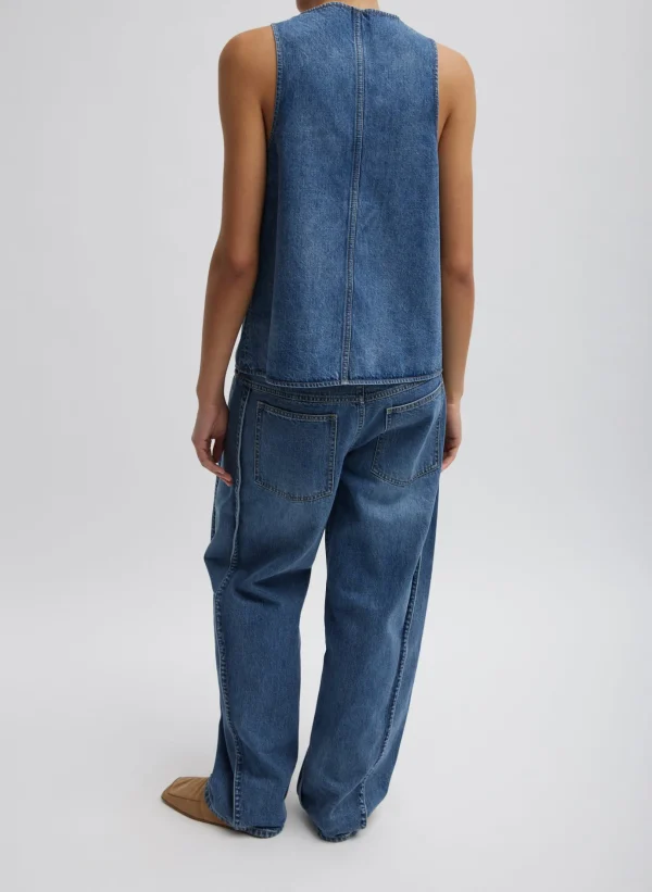 Tibi Spring Denim Tuck Jean Classic Blue Shop