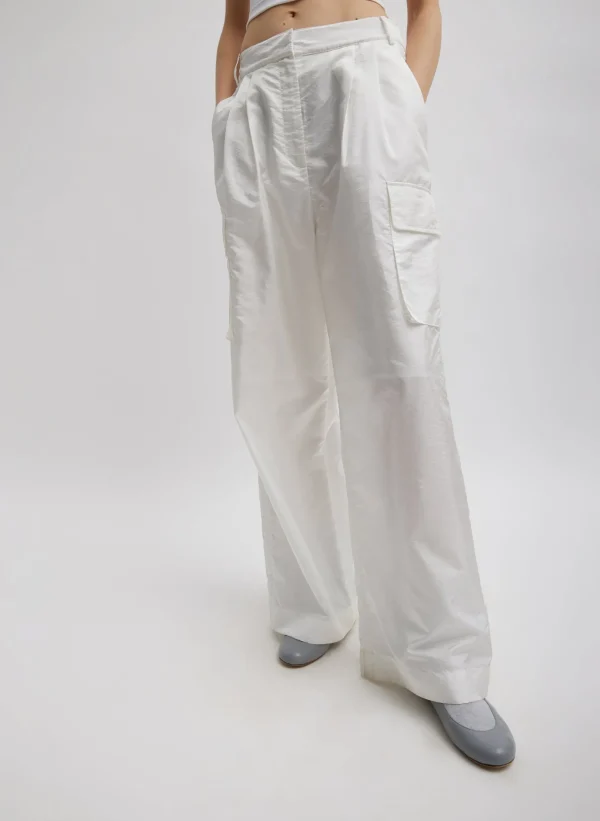 Tibi Stella Crispy Nylon Pleated Cargo Pant White Sale