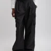 Tibi Stella Crispy Nylon Pleated Cargo Pant Black Store