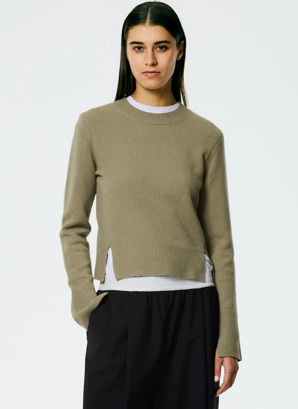 Tibi Stretch Cashmere Crewneck Pullover Chicory Sale