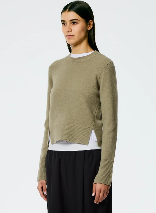 Tibi Stretch Cashmere Crewneck Pullover Chicory Sale