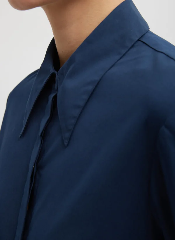 Tibi Stretch Cotton Nylon Circular Sleeve Shirt Navy Blue Best