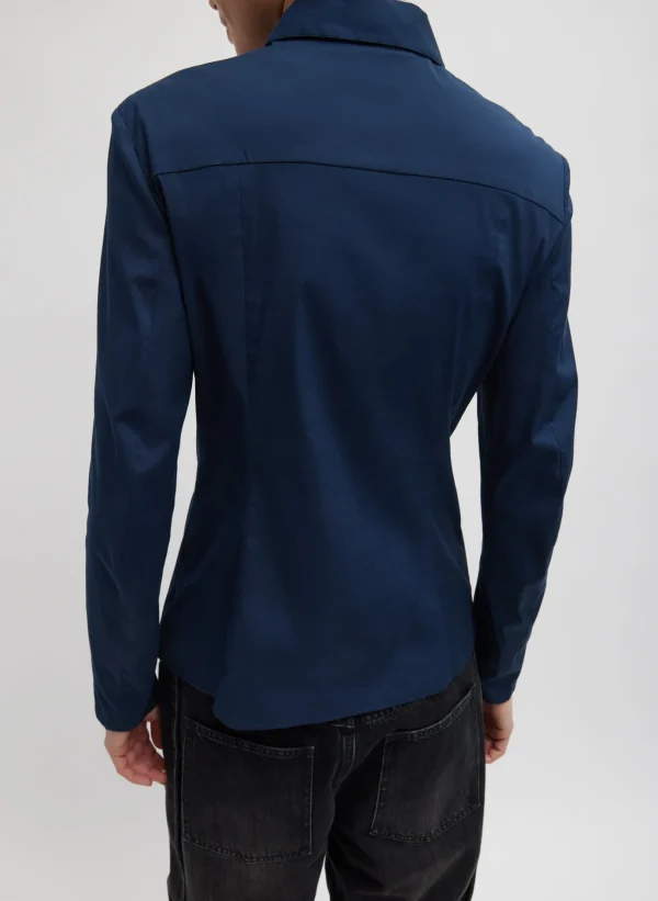 Tibi Stretch Cotton Nylon Circular Sleeve Shirt Navy Blue Best