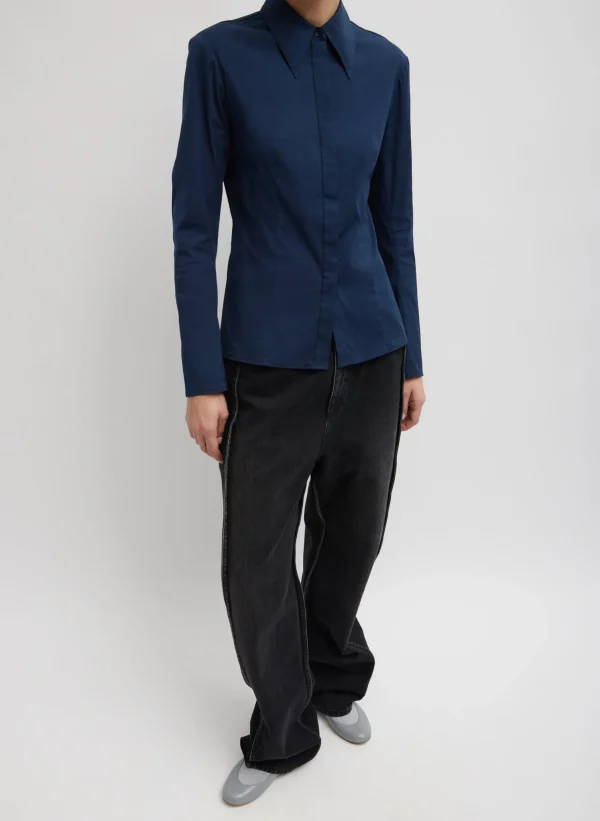 Tibi Stretch Cotton Nylon Circular Sleeve Shirt Navy Blue Best