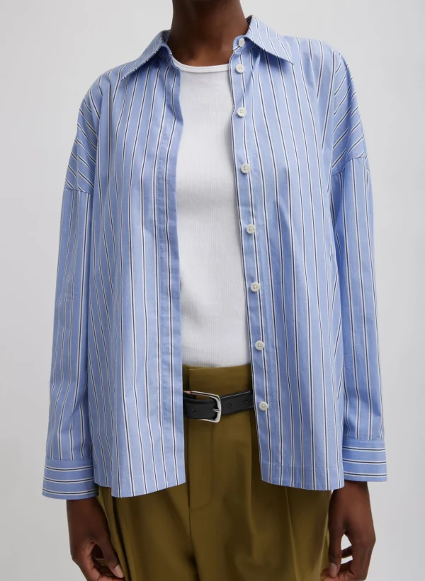 Tibi Striped Shirting Gabe Oversized Shirt Blue Multi Shop