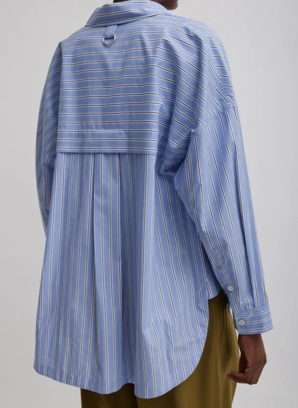 Tibi Striped Shirting Gabe Oversized Shirt Blue Multi Shop