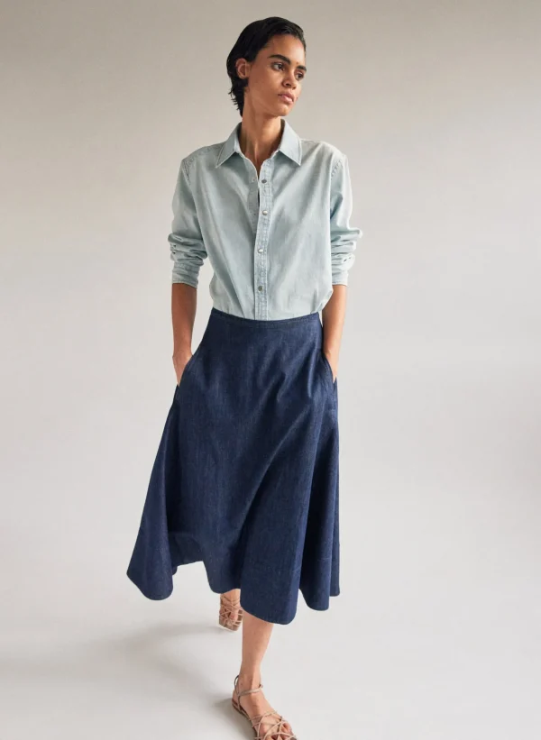 Tibi Summer Denim Circle Skirt Indigo Shop