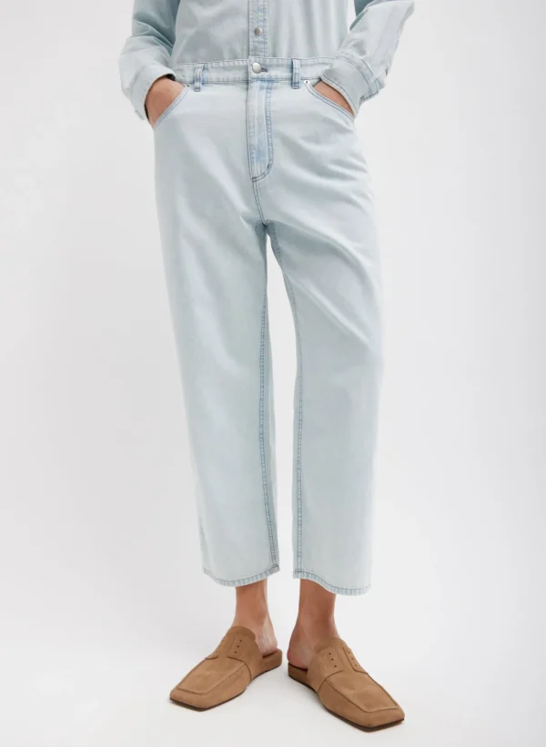 Tibi Summer Denim Cropped Slouchy Cargo Jean Bleached Denim Outlet