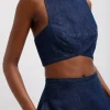 Tibi Summer Denim Square Neck Cropped Top Indigo Store