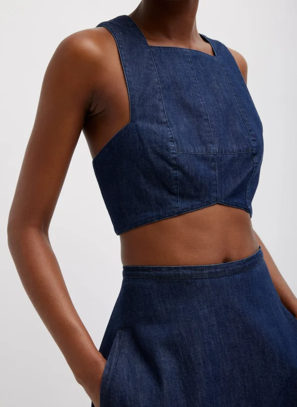 Tibi Summer Denim Square Neck Cropped Top Indigo Store