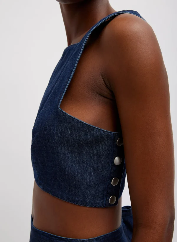 Tibi Summer Denim Square Neck Cropped Top Indigo Store