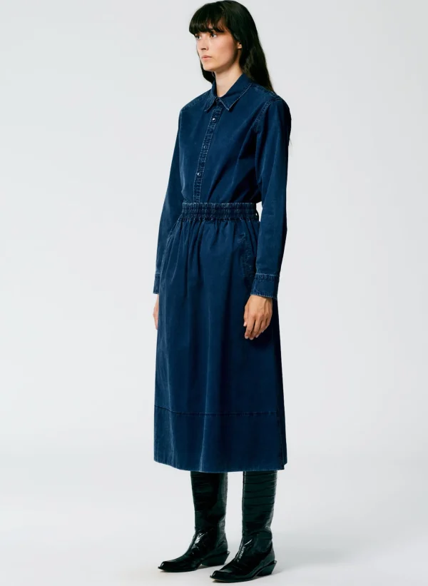 Tibi Tencel Cotton Pull On Full Skirt Blue New