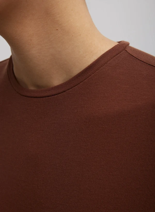 Tibi Tencel Knit Twisted Seam Long Sleeve T-Shirt Brown Shop