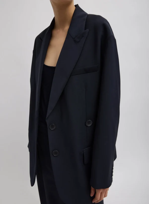 Tibi Tropical Wool Liam Blazer Navy Flash Sale