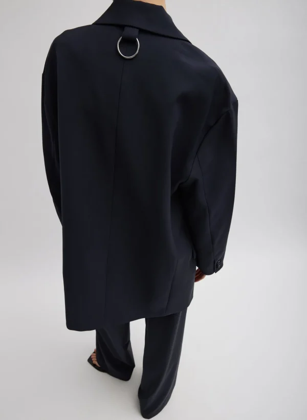 Tibi Tropical Wool Liam Blazer Navy Flash Sale
