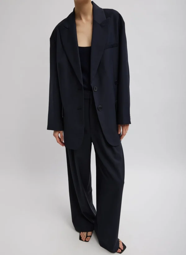 Tibi Tropical Wool Liam Blazer Navy Flash Sale