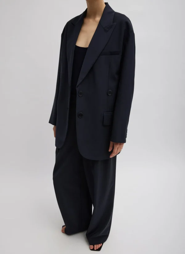 Tibi Tropical Wool Liam Blazer Navy Flash Sale