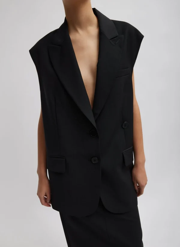 Tibi Tropical Wool Liam Vest Black Cheap