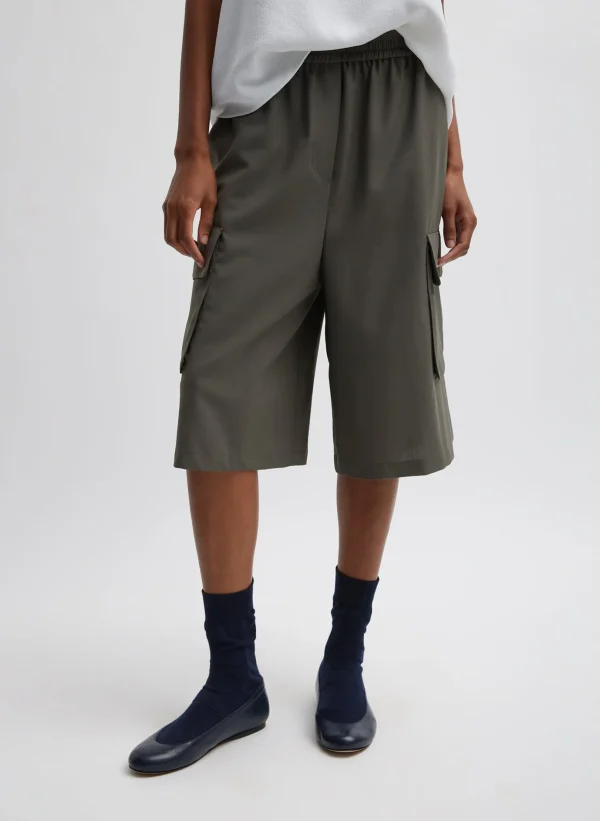 Tibi Tropical Wool Relaxed Cargo Short Dark Stone Best